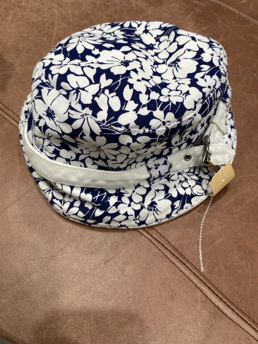 Burberry Navy & white Canvas Buckle Detail Floral Bucket Small Rim Hat