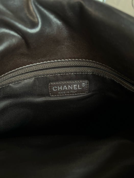 Chanel Brown Lambskin Quilted Acordian Shoulder Chain Logo Closure Bag