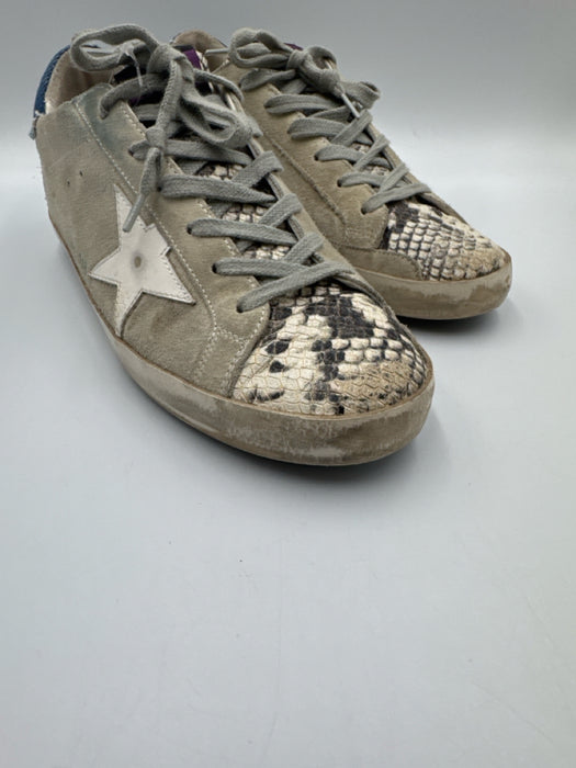 Golden Goose Shoe Size 39 Gray & Blue Suede Snake Print Low Top Lace Up Sneakers