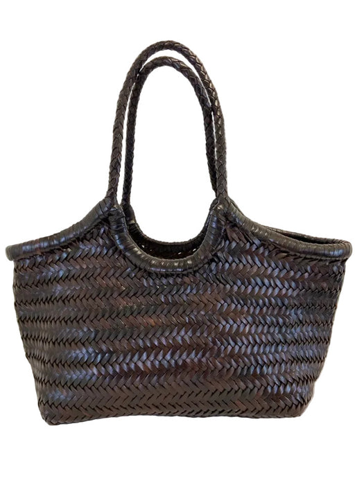 Altica Brown Leather Woven Braided Handle Shoulder Bag