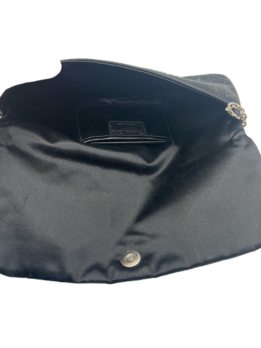 Christian Dior Black Satin Rhinestone Silver Hardware Logo Clutch Bag