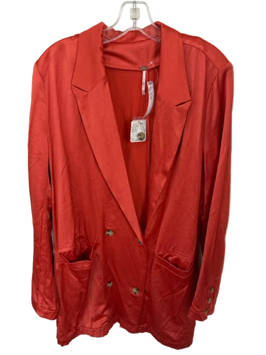 Free People Size XL Orange Polyester Buttons Front Pocket Jacket