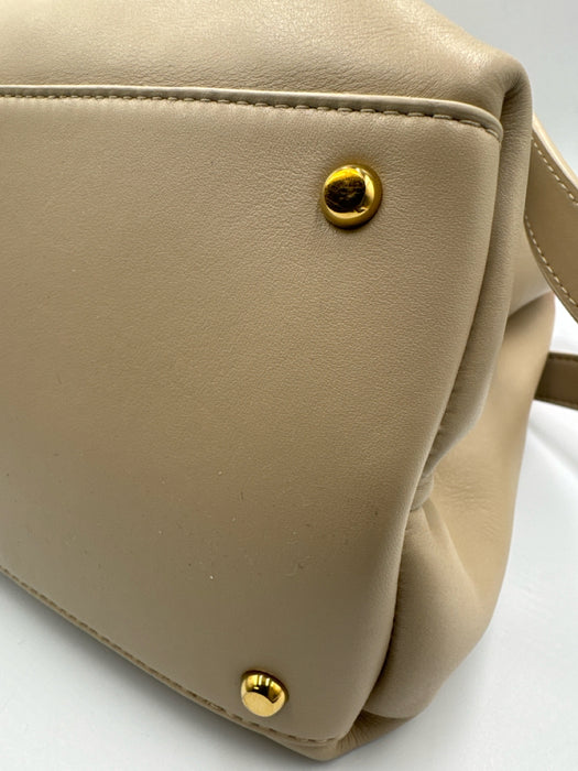 Bottega Veneta Beige Leather Gold Tone Hardware Flap Braided Detail Shoulder Bag