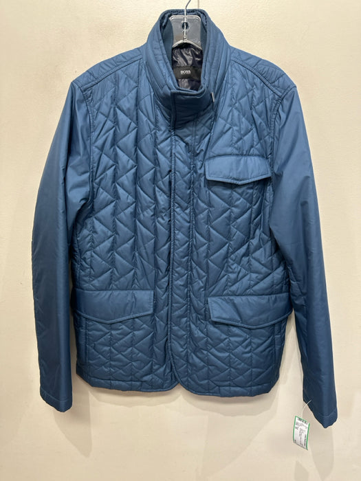 Boss Size 38 Blue Synthetic Quilted Snap Buttons Men's Jacket