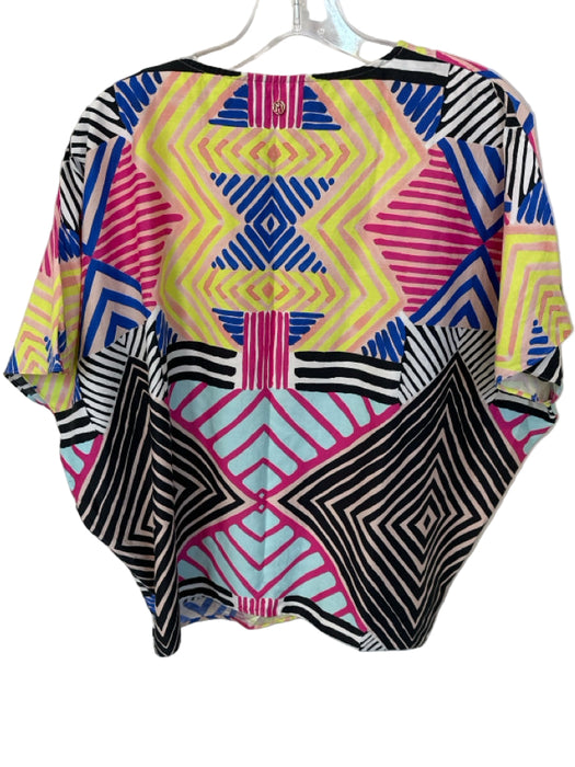 Marie Oliver Size M Black & Multi Cotton Batwing Lines V Neck Top