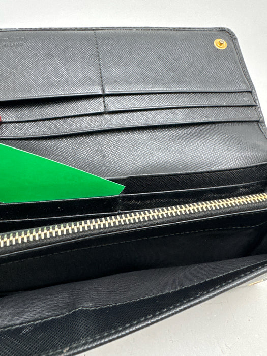 Prada Black Leather Button Closure Coated Bow Detail Wallets