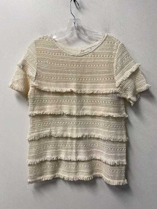 Joie Size M Cream Cotton Perforated Knit Keyhole Back Lined Top