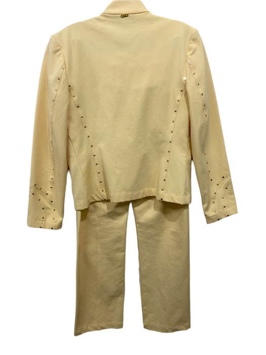 St John Sport Size P/2 Butter Yellow Cotton Studded Front Zip Collar Pant Set