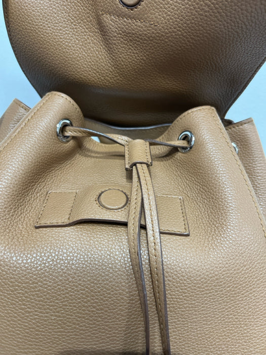 Prada Camel Leather Pebbled Silver Hardware Backpack Bag