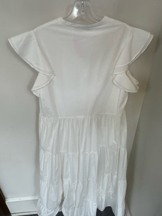 Crosby Size L White Cotton Ruffle Sleeves Button Up Maxi Tiered Dress