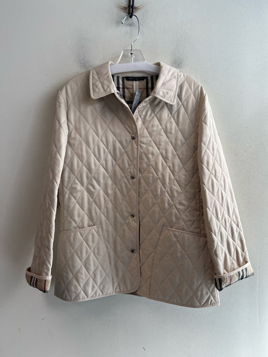 Burberry London Size Est M Cream Polyester Plaid Interior Snap Closure Jacket