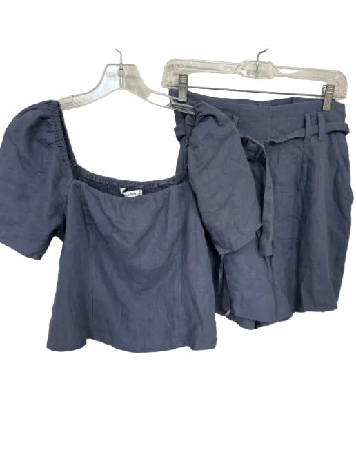 Abercrombie & Fitch Size S/M Slate Blue Linen Blend Short Sleeve Short Set