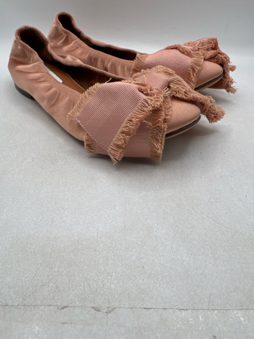 Lanvin Shoe Size 38 Rose Gold Pink Satin Grosgrain Bow Round Toe Ballet Flats