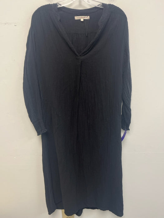 XiRENA Size S Black Cotton V Ankle Tie belt Gauze Long Sleeve Dress