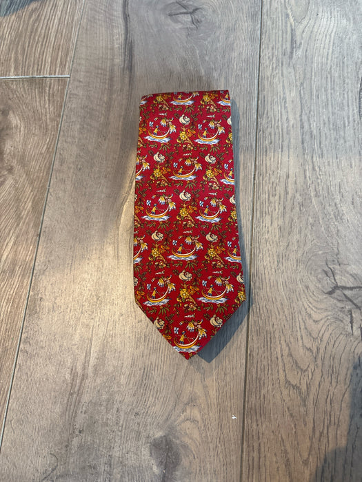 Ferragamo Red & Beige Silk Boats Men's Ties
