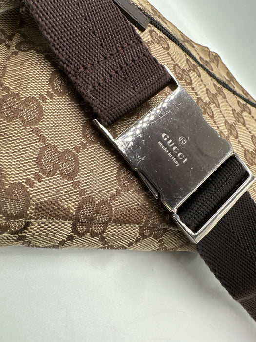 Gucci Brown & Beige Canvas Leather Detail Guccissima Zip Belt Bag Bag