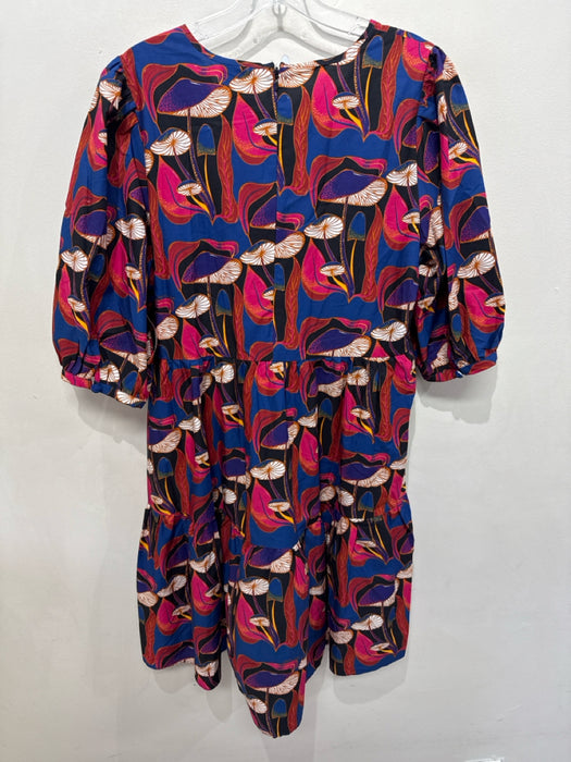 Farm Rio Size Large Black, Blue, Multi Cotton Blend Mushroom Short Sleeve Dress