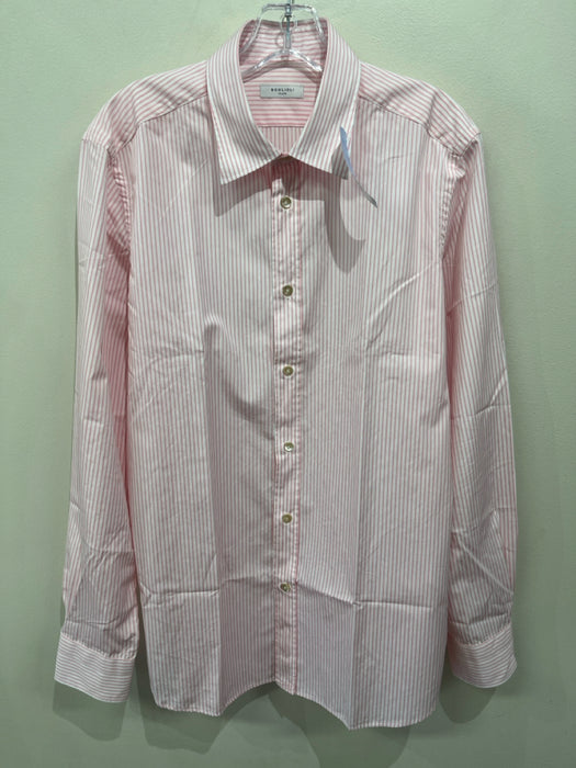Boglioli NWT Size 42 Pink & White Cotton Striped Button up Long Sleeve Shirt