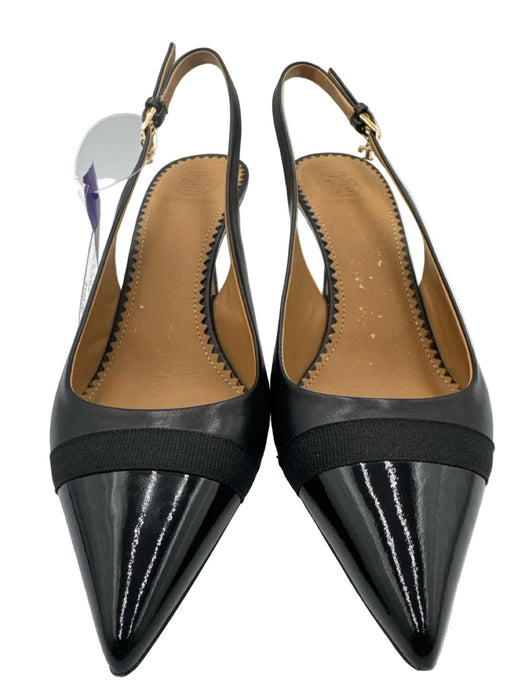 Tory Burch Shoe Size 8 Black Leather Upper Cap Toe Charm Detail Pump Slingbacks
