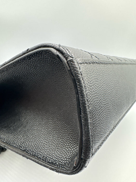 Yves Saint Laurent Black Leather Black Hardware Chevron Flap Chain Bag