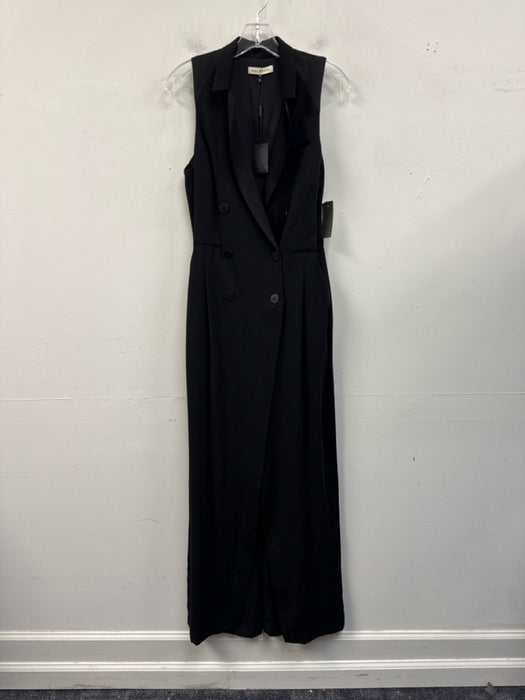 Halston Size 6 Black Polyester Sleeveless Blazer Wide Leg Jumpsuit