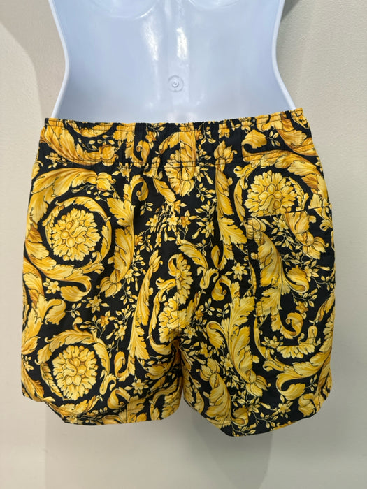 Versace Size 38 Yellow & Black Polyester Drawstring Swim Shorts