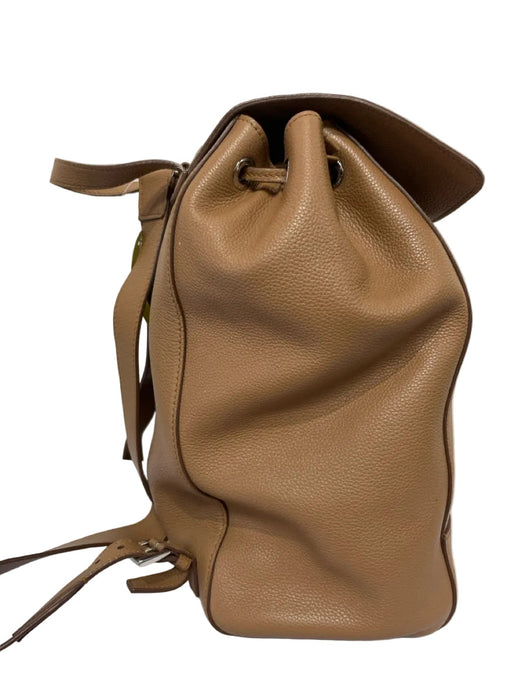 Prada Camel Leather Pebbled Silver Hardware Backpack Bag