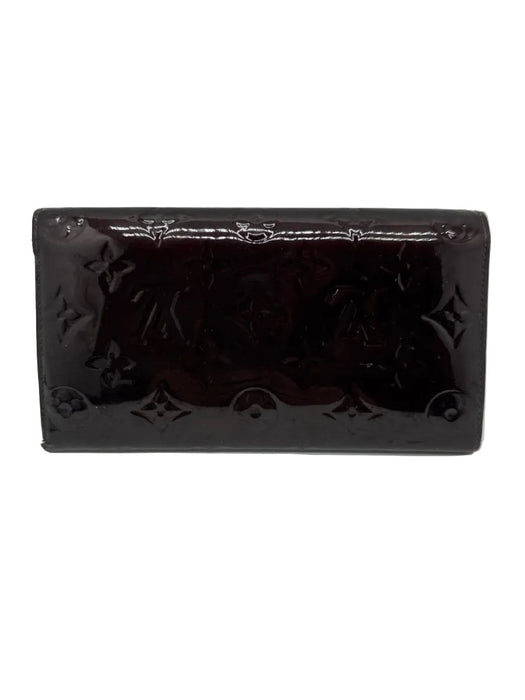 Louis Vuitton Brown Patent Leather Embossed Monogram Zip Pocket Wallets
