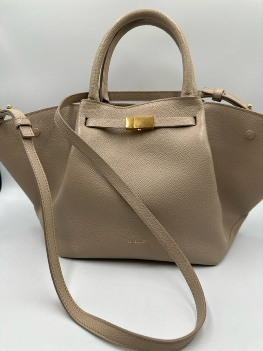 DeMellier Beige Leather Snap Detail Magnetic Snap Closure Removable Strap Bag