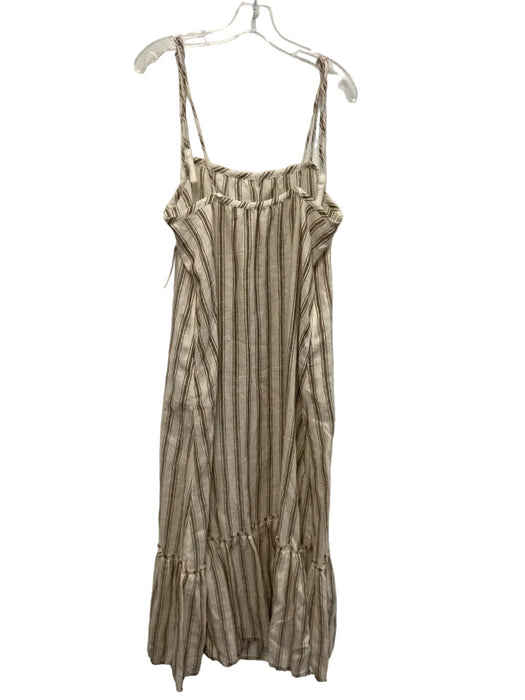 Tory Burch Size L Cream White & Brown Linen Striped Tie Shoulder Dress