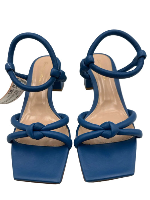 Gianvito Rossi Shoe Size 38.5 Blue Leather Ankle Strap Knots Square Toe Pumps