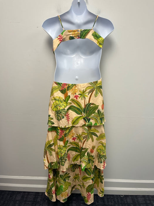 Farm Rio Size XL Green, Pink, Beige Viscose Spaghetti Strap Banana Print Dress