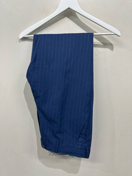 Boggi Navy Blue & White Wool Striped 2 Button Men's Suit