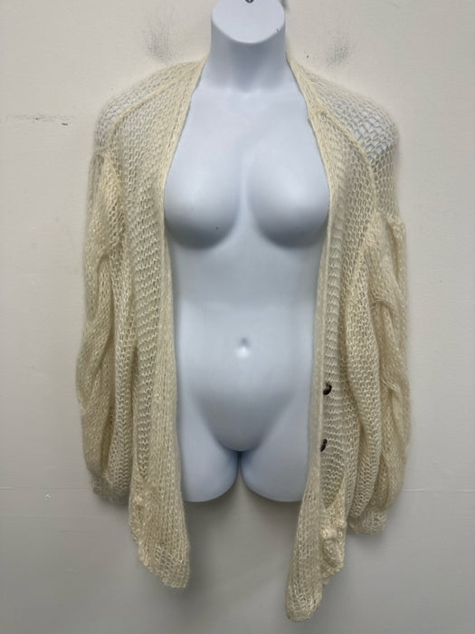 Loewe Size L Cream Mohair Blend Open Knit Back Logo Twist Detail Cardigan