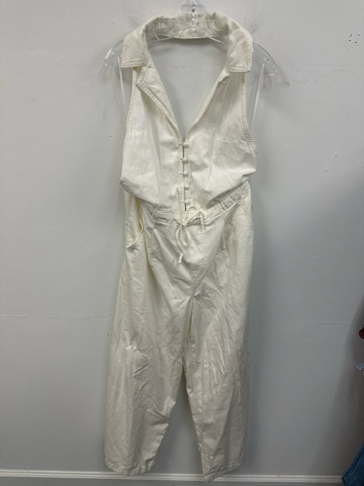 We The Free Size Small White Cotton Blend Quarter Button Open Back Jumpsuit