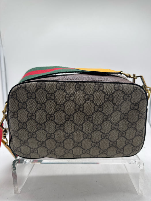 Gucci Brown, Yellow & Green Leather Coated Canvas Guccissima Crossbody Bag