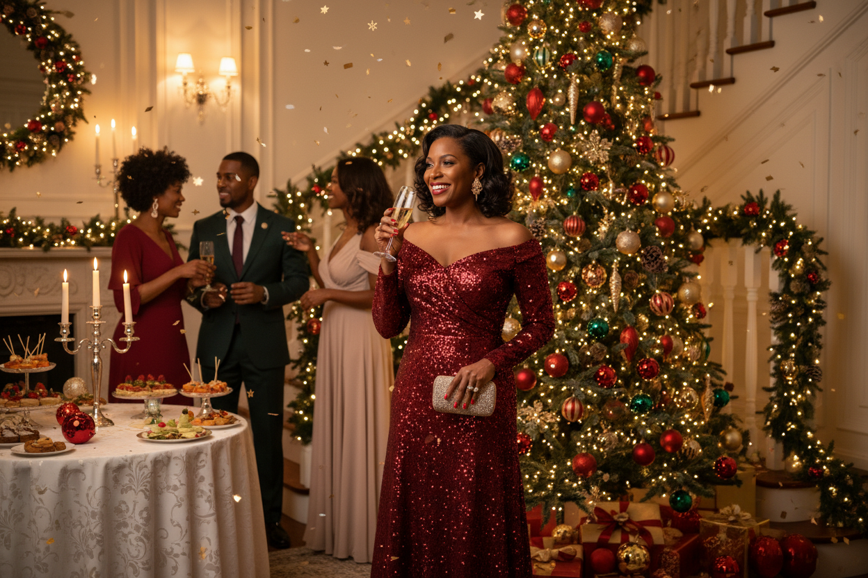 african american woman at christmas party