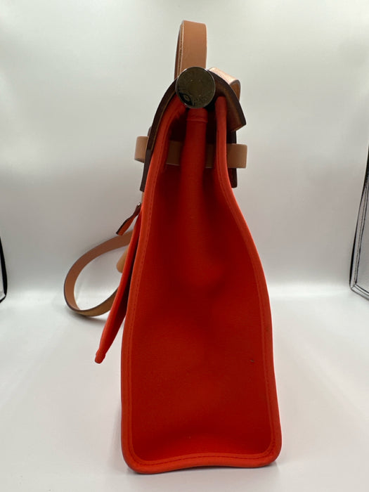 Hermes Orange Canvas Leather Silver Hardware Crossbody Certified by Entrupy Bag