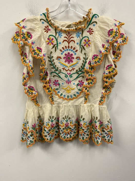 Love The Label Size M Cream, Yellow, Pink Cotton Ruffle Short Sleeve Top