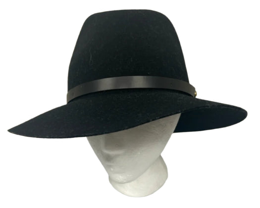 Rag & Bone Black Wool Leather Detail Brim Hat