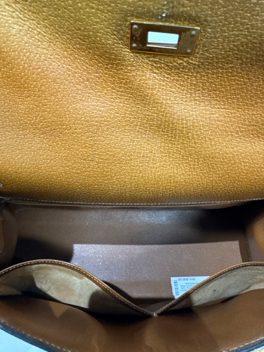 Hermes Tan Leather Gold hardware Top Handle Crossbody Strap Vintage Bag