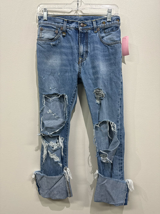 R13 Size 26 Med Wash High Rise Distressed Cuff Skinny 5 Pocket Jeans