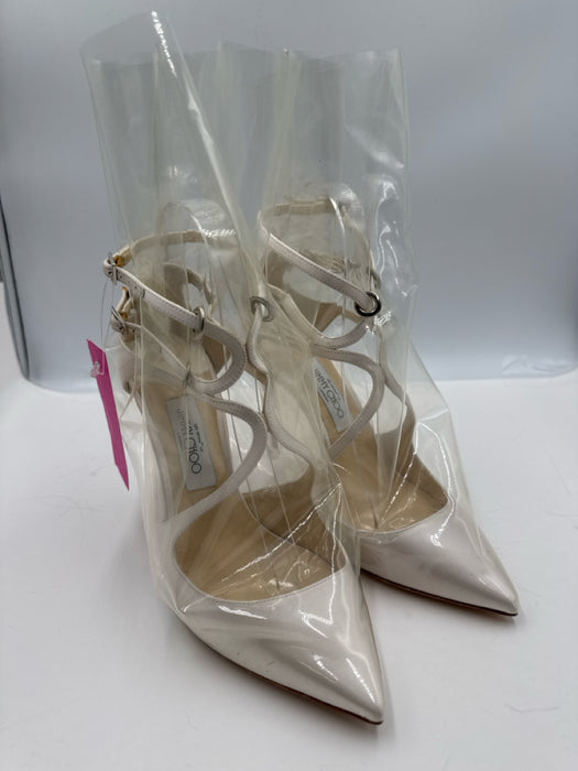 Jimmy Choo x Off-White Shoe Size 39.5 Ivory White Leather & Silk Plastic Pumps