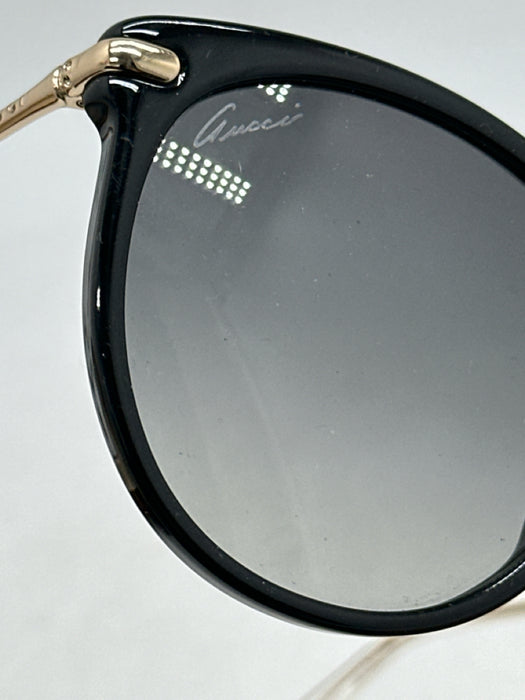 Gucci Black & Gold Acetate Cat Eye Bamboo Detail Gold Hardware Sunglasses