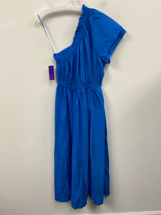 J Crew Size S Blue Cotton Cold Shoulder Smocked Waist Pockets Maxi Dress