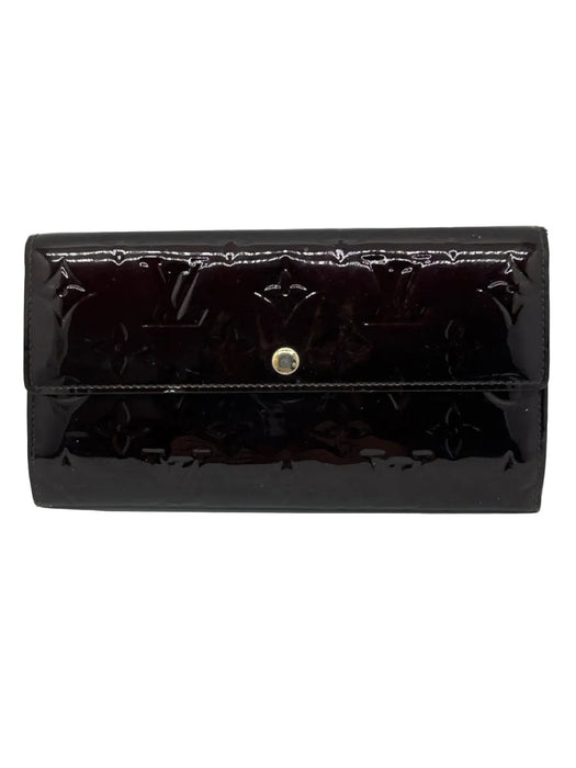 Louis Vuitton Brown Patent Leather Embossed Monogram Zip Pocket Wallets