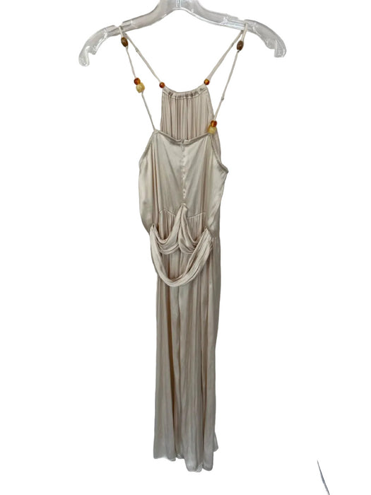 Zara Size XS Champagne Polyester Spaghetti Strap Beaded Detail Slit Maxi Dress