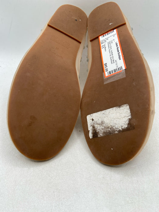 Tony Bianco Shoe Size 9.5 Beige & Silver Synthetic Knit Mesh Rhinestone Flats