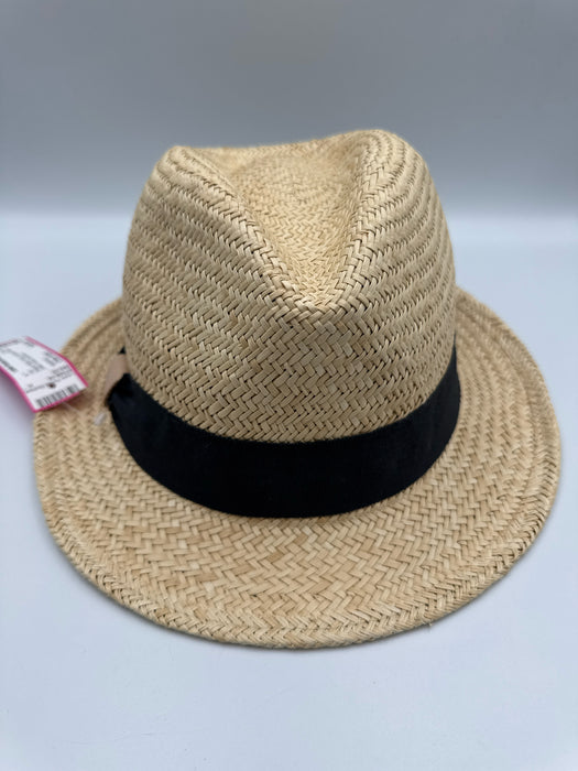 Hatattack Beige & Black Straw Grosgrain Ribbon Detail Fedora Hat