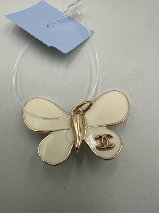 Chanel White & Gold Enamel Butterfly Interlocking CC Pendant